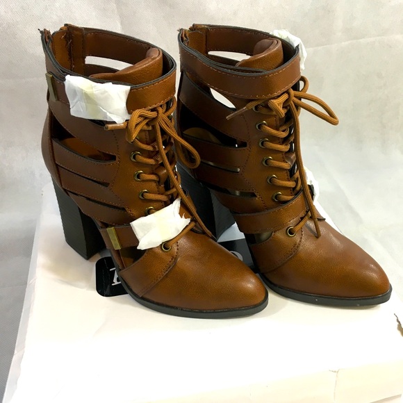 Brown Bamboo Heeled Boots - Picture 1 of 4